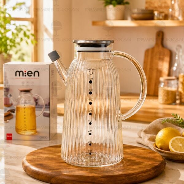 İnce Çizgili Metal Kapaklı 1000ml Yağdanlık (Gla03)