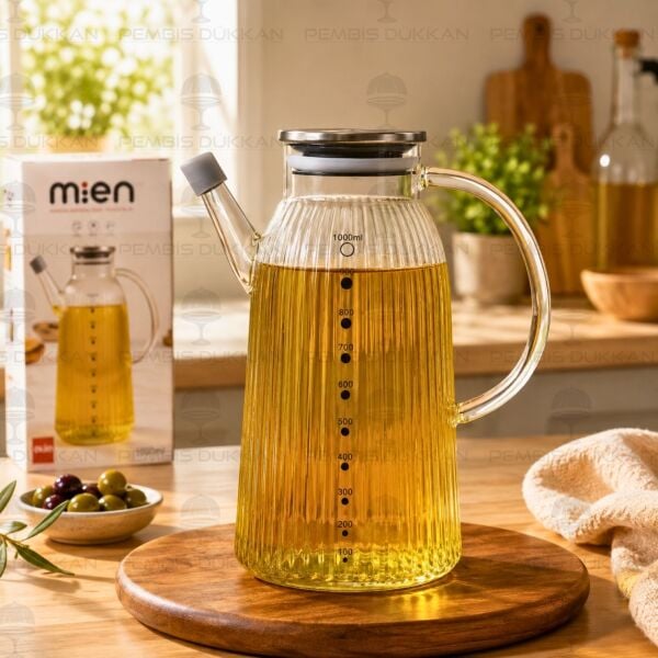 İnce Çizgili Metal Kapaklı 1000ml Yağdanlık (Gla03)