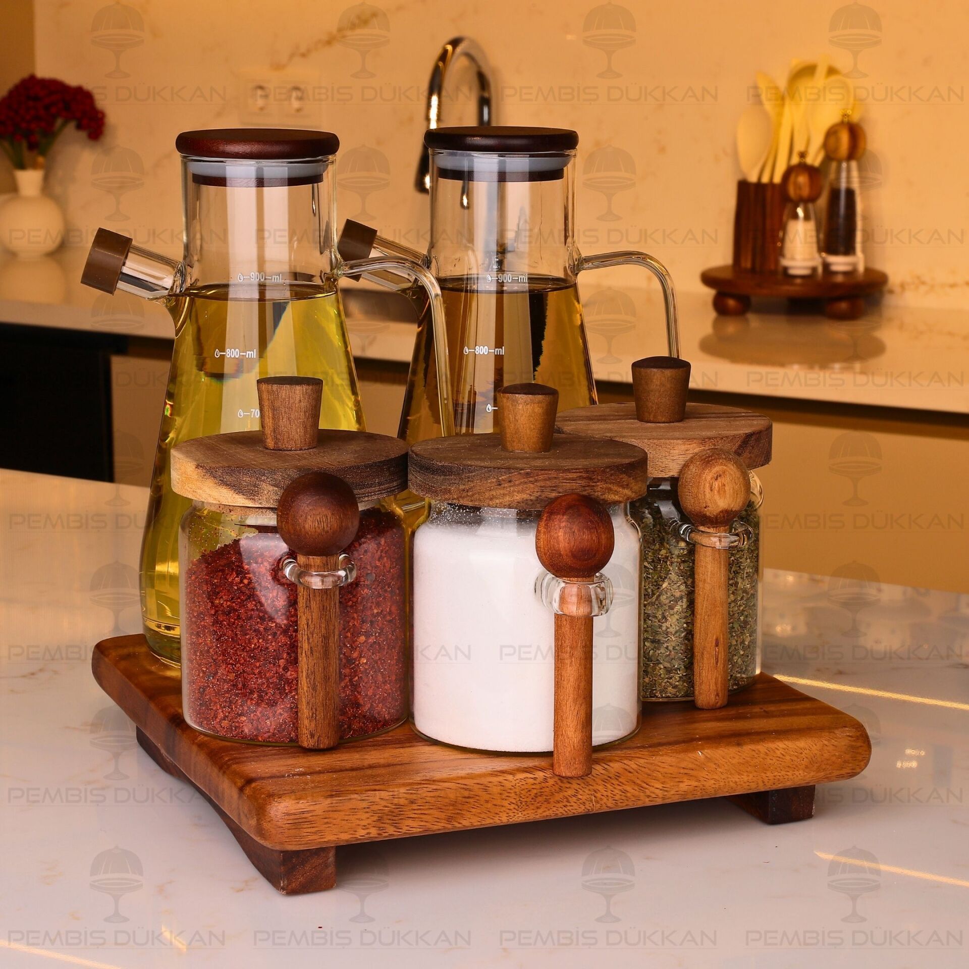 5Lİ AKASYA STANDLI SERENİT & NOMİ OCAK YANI YAĞDANLIK KOMBİN SET NO1