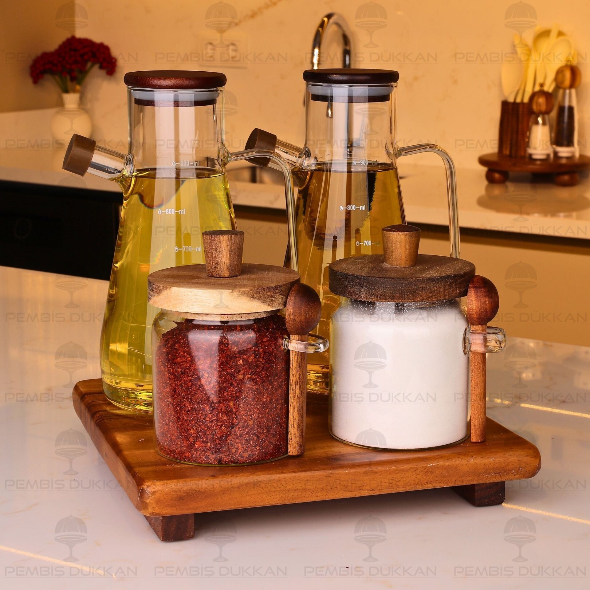 5Lİ AKASYA STANDLI SERENİT & NOMİ OCAK YANI YAĞDANLIK KOMBİN SET NO2