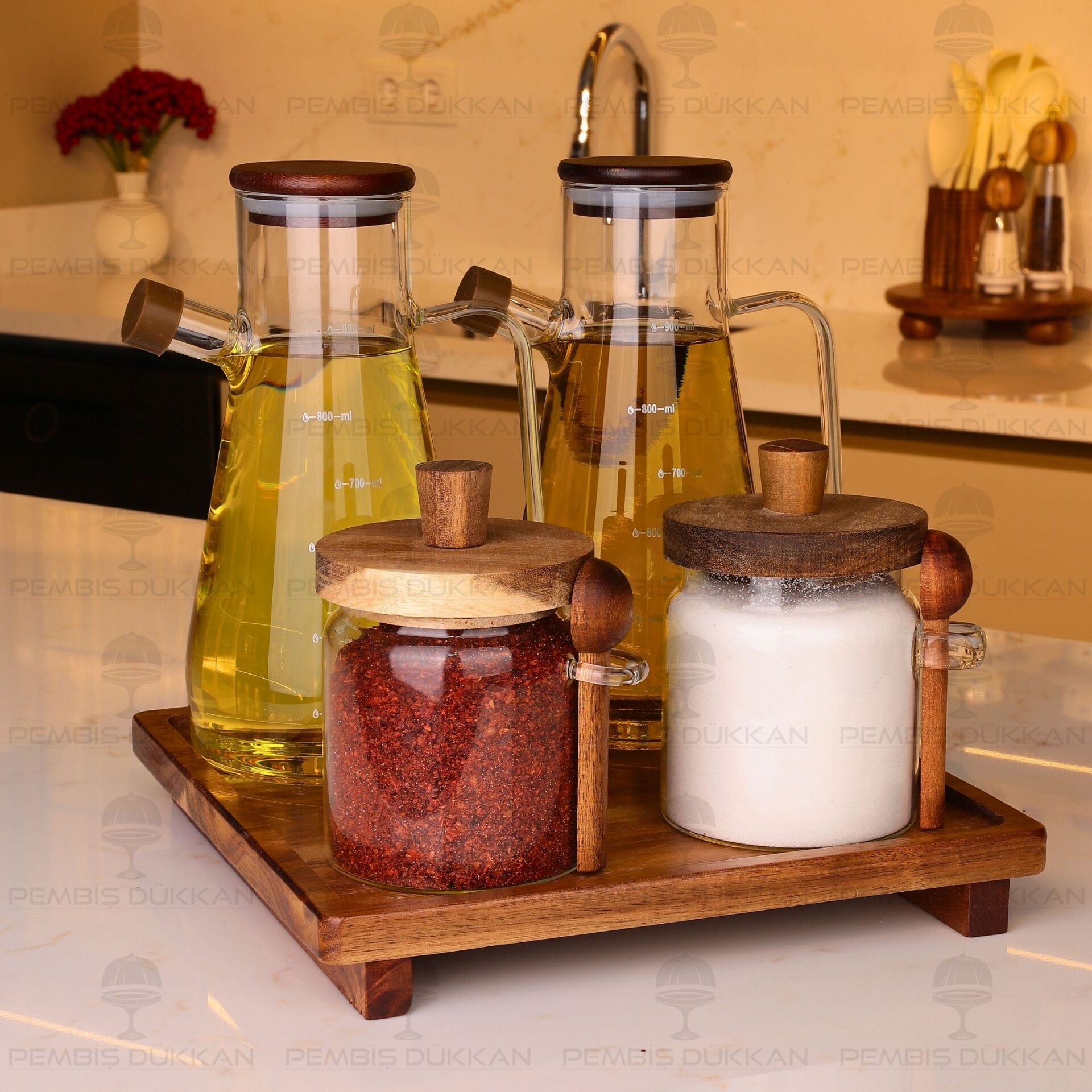 5Lİ AKASYA STANDLI SERENİT & NOMİ OCAK YANI YAĞDANLIK KOMBİN SET (8B70)