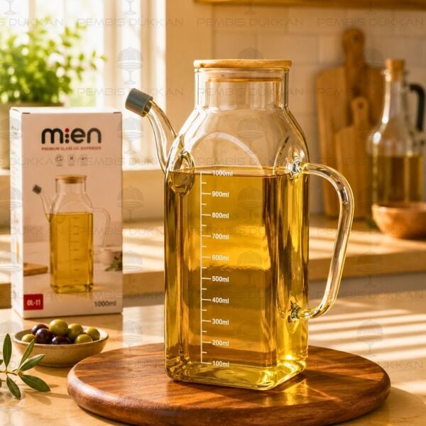 Kare Bambu Kapaklı 1000ml Yağdanlık (Gla014)