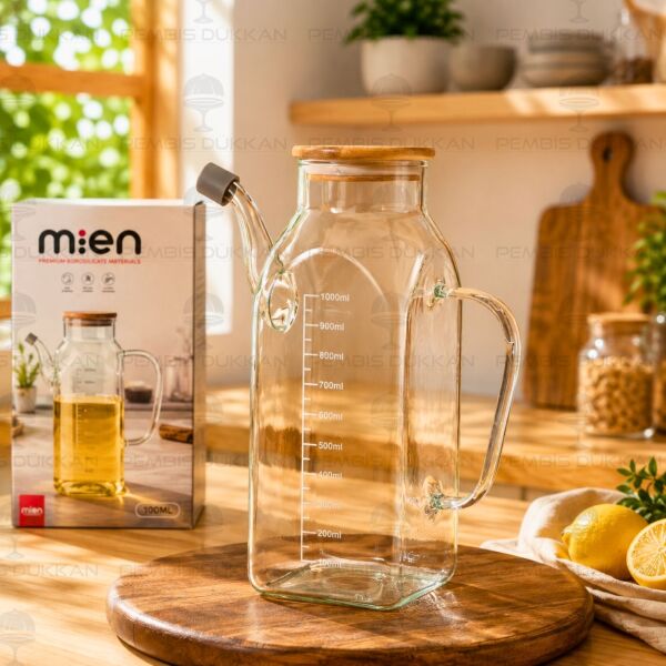 Kare Bambu Kapaklı 1000ml Yağdanlık (Gla014)