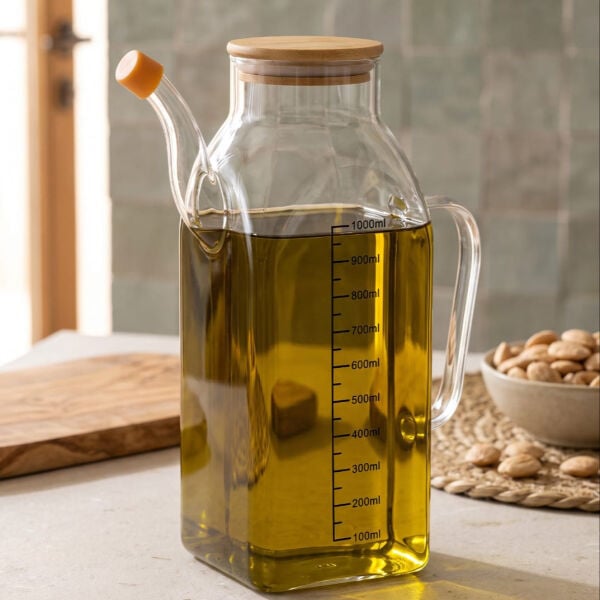 Kare Bambu Kapaklı 1000ml Yağdanlık (Gla014)