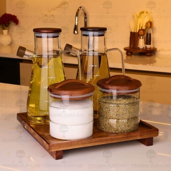 5Lİ AKASYA STANDLI SERENİT & LUVA OCAK YANI YAĞDANLIK KOMBİN SET (8B70)