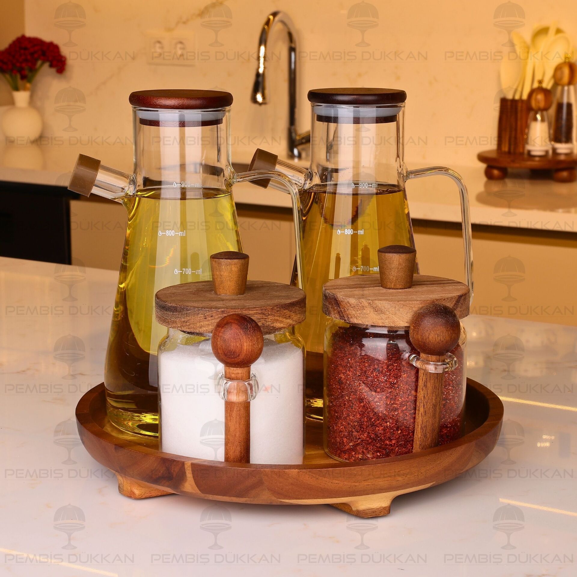 4LÜ AKASYA STANDLI SERENİT & NOMİ OCAK YANI YAĞDANLIK KOMBİN SET