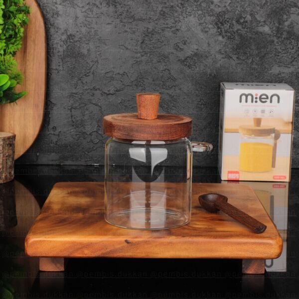 NOMİ 450ML KAŞIKLI, AKASYA KAPAKLI KAVANOZ (BOR053)