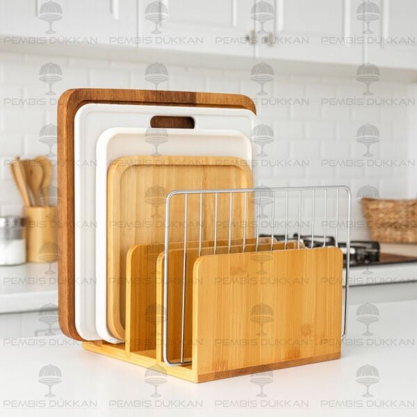 MN 4 LÜ BAMBU TABAK & TEPSİ & KAPAK DÜZENLEYİCİ STAND, TABAKLIK (740)