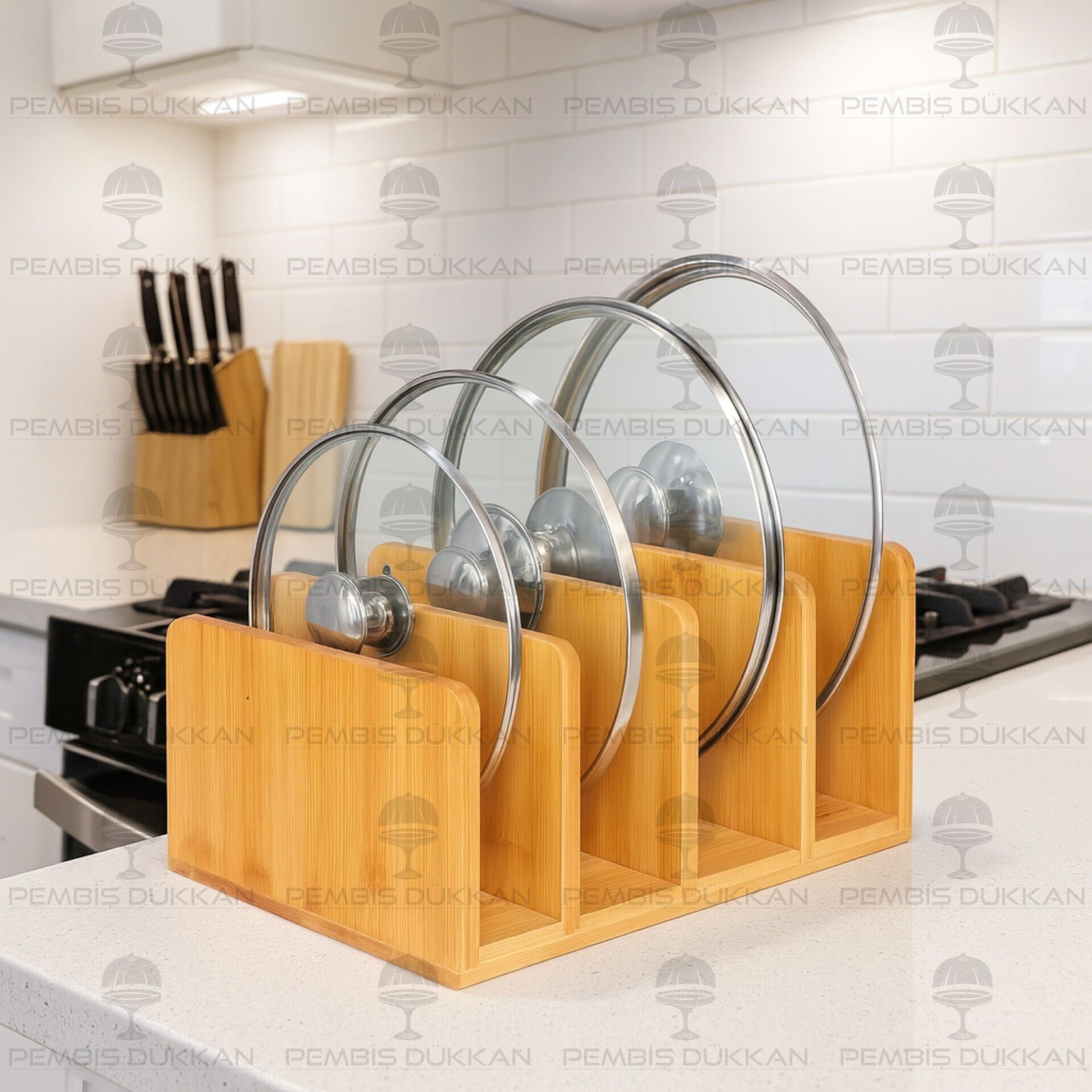 MN 4 LÜ BAMBU TABAK & TEPSİ & KAPAK DÜZENLEYİCİ STAND, TABAKLIK (740)