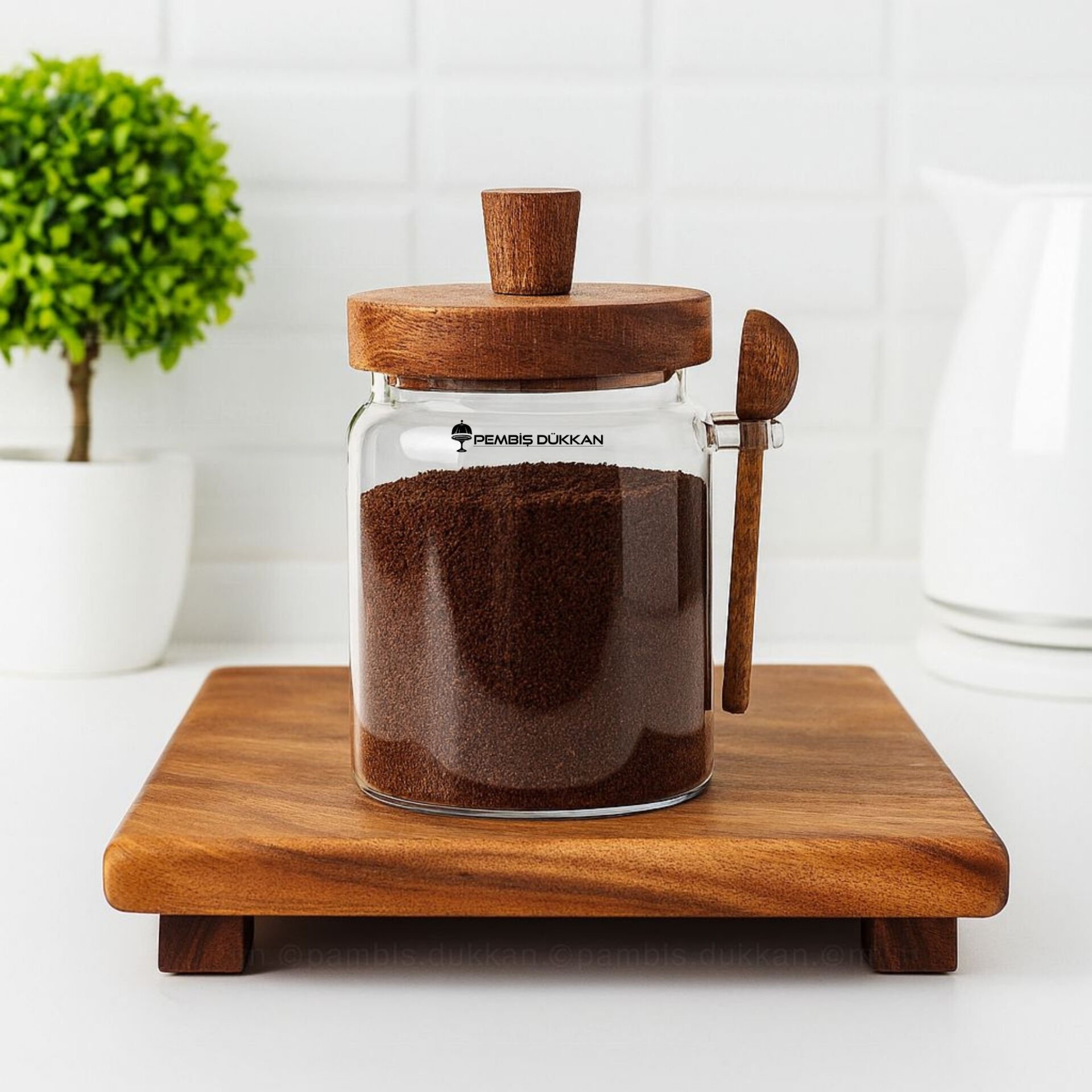 NOMİ 450ML KAŞIKLI, AKASYA KAPAKLI KAVANOZ (BOR053)