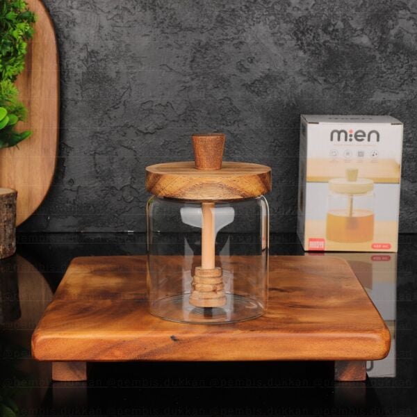 NOMİ 450ML BAL KAŞIKLI, AKASYA KAPAKLI KAVANOZ (BOR054)