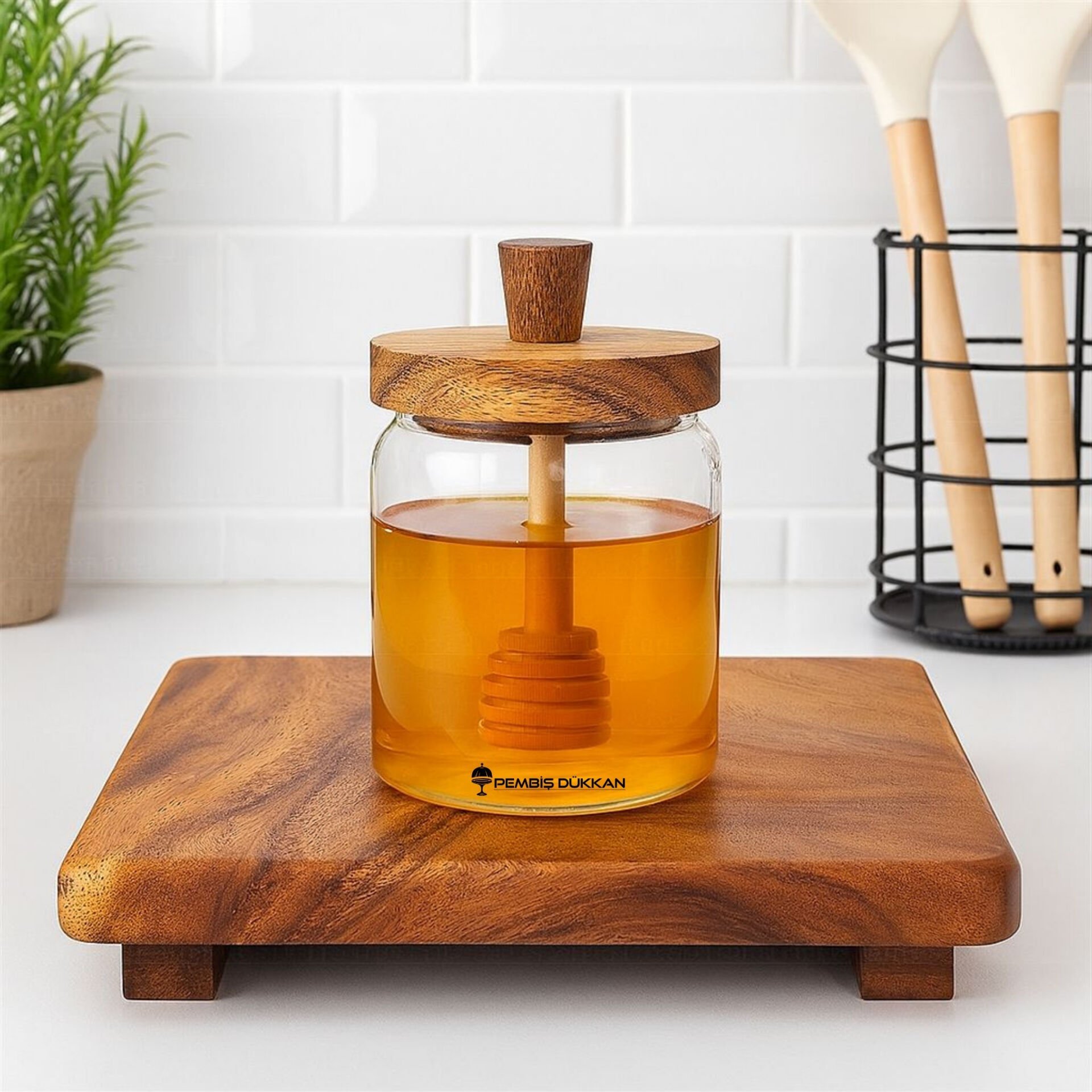 NOMİ 450ML BAL KAŞIKLI, AKASYA KAPAKLI KAVANOZ (BOR054)