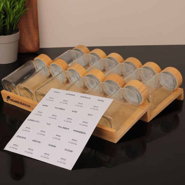 MN 12Lİ BAMBU KAPAKLI CAM BAHARATLIK SETİ(7119008)