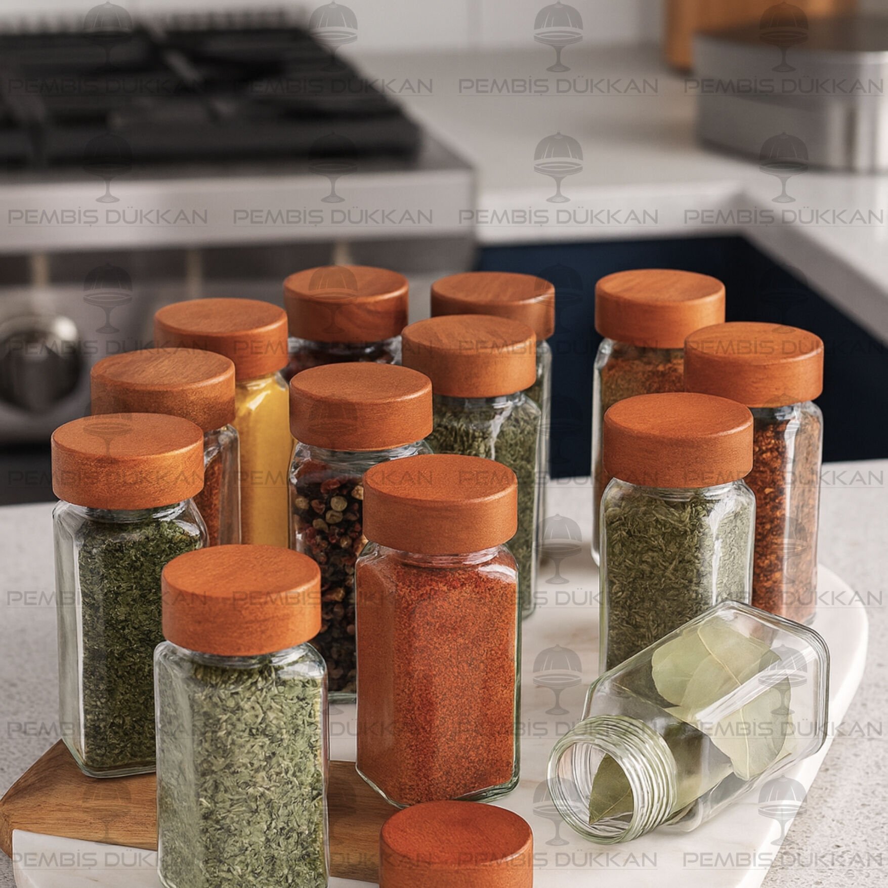 MN 12Lİ  AKASYA KAPAKLI BAHARATLIK SET