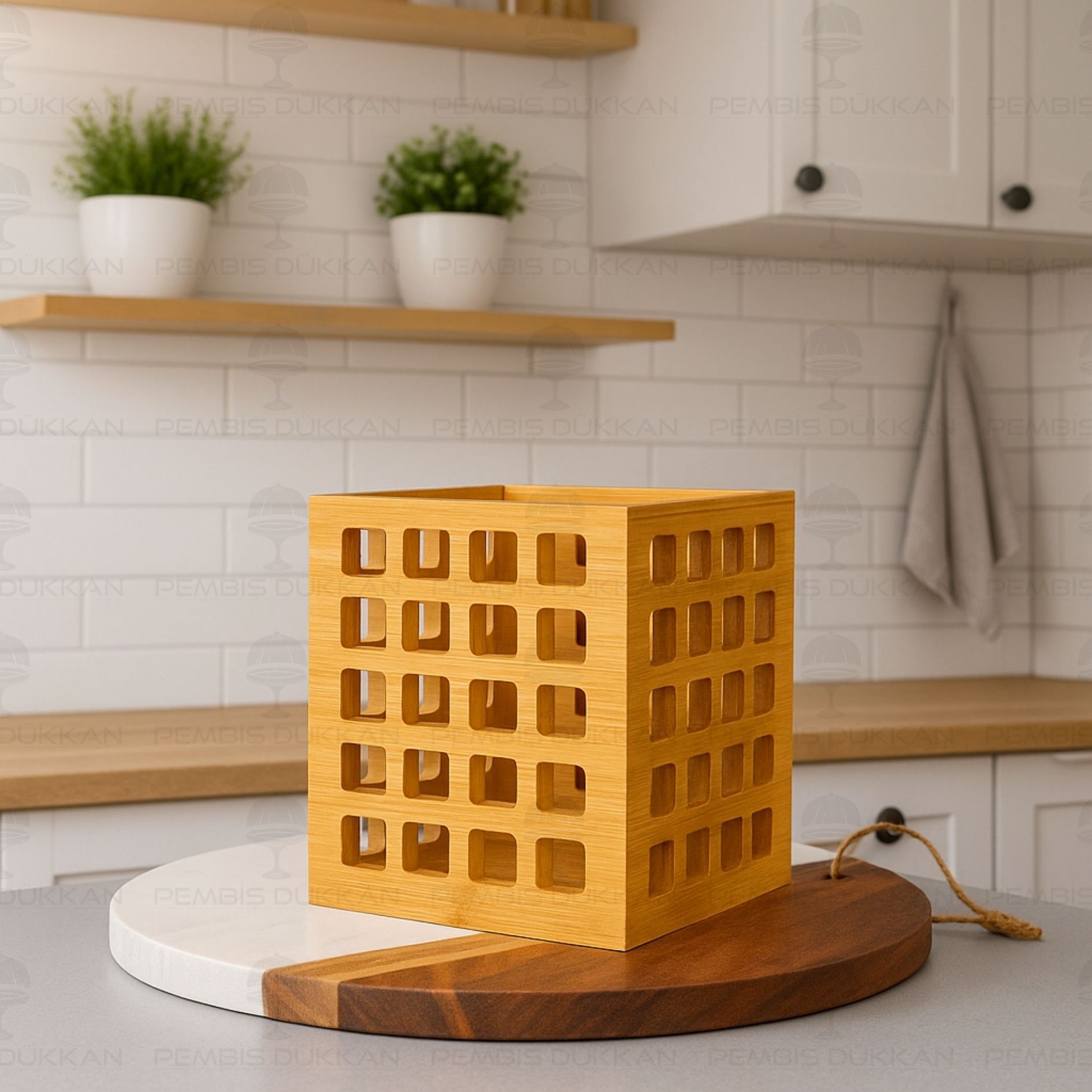 BAMBU KARE KAFES KEPÇELİK & KAŞIKLIK - ORGANİZER (951)