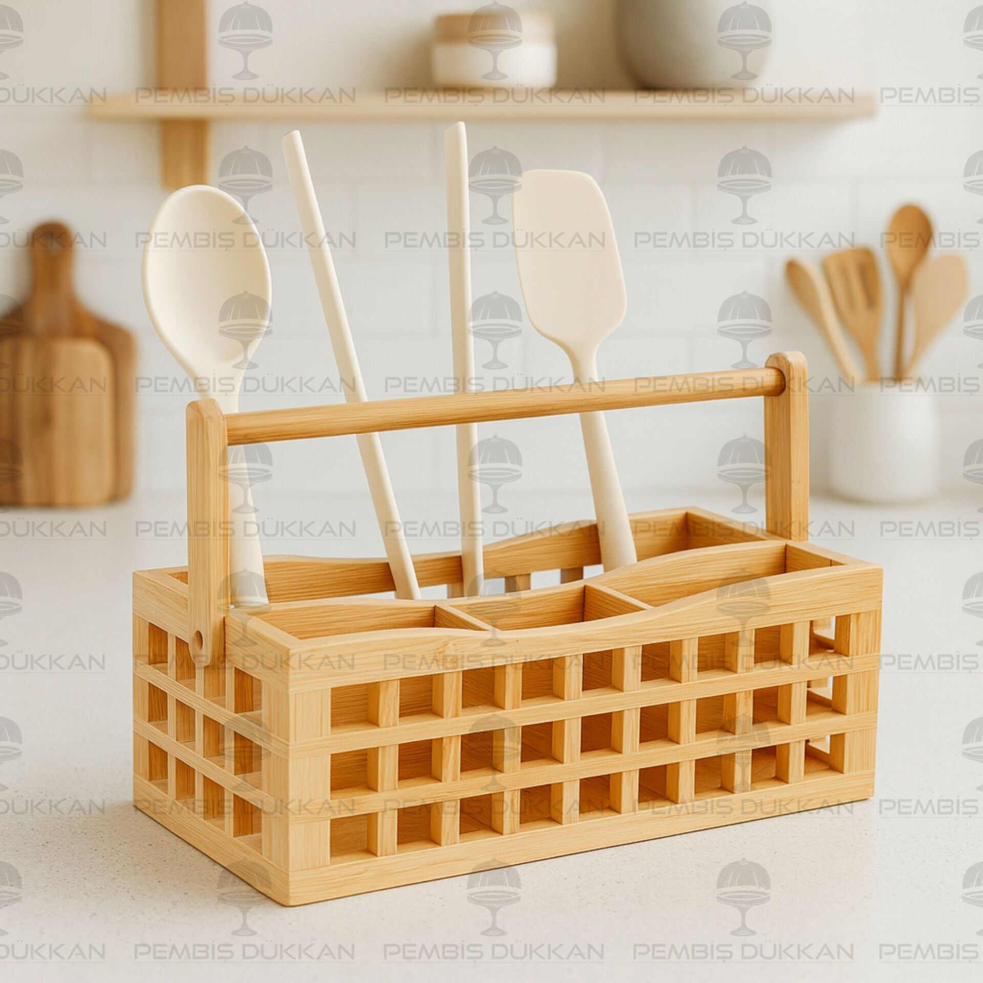 4 BÖLMELİ BAMBU DİKDÖRTGEN KAFES KAŞIKLIK(7B04)