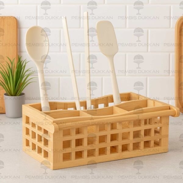 4 BÖLMELİ BAMBU DİKDÖRTGEN KAFES KAŞIKLIK(7B04)