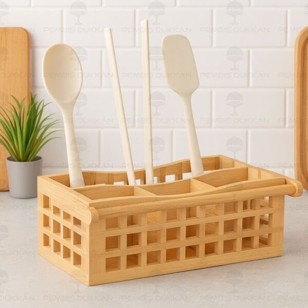 BAMBU 4 BÖLMELİ DİKDÖRTGEN KAFES KEPÇELİK & KAŞIKLIK (7B04)