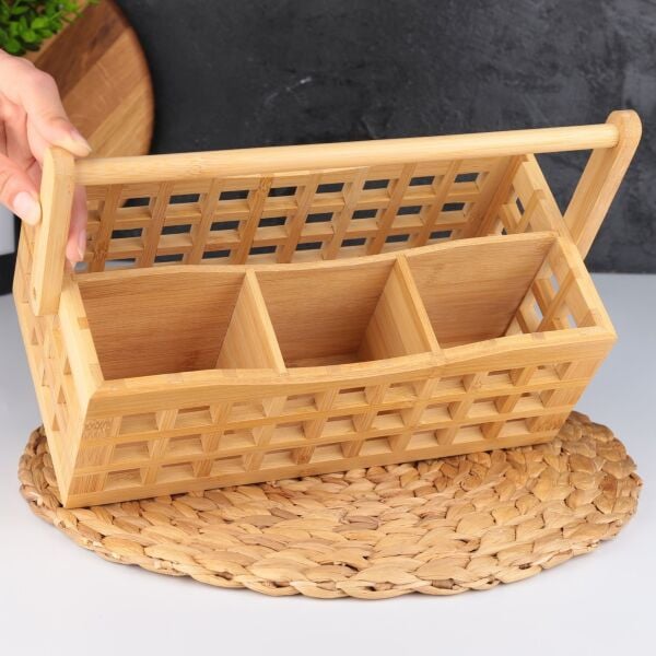 4 BÖLMELİ BAMBU DİKDÖRTGEN KAFES KAŞIKLIK(7B04)