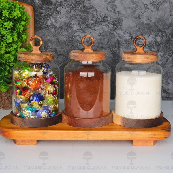 3LÜ LİLY VERNİKSİZ AKASYA KAPAKLI TEZGAH ÜSTÜ KAVANOZ KOMBİN SET NO1 (AKS141)