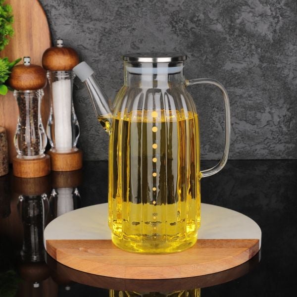 1 ADET MN 1000ML BOROSİLİKAT CAM METAL KAPAKLI YAĞLIK GLA 01