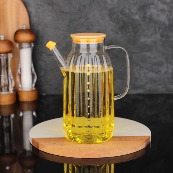 1 ADET MN 1000ML BOROSİLİKAT CAM BAMBU KAPAKLI YAĞLIK GLA 02