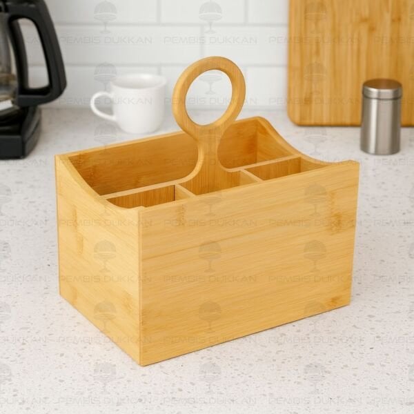 BAMBU 4 BÖLMELİ HALKA TUTACAKLI, GENİŞ KEPÇELİK & KAŞIKLIK (7B22)