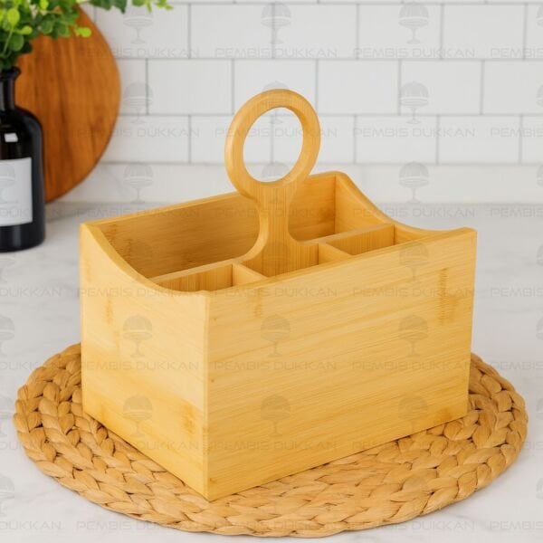 BAMBU 4 BÖLMELİ HALKA TUTACAKLI, GENİŞ KEPÇELİK & KAŞIKLIK (7B22)