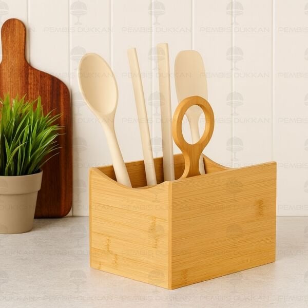 BAMBU 4 BÖLMELİ HALKA TUTACAKLI, GENİŞ KEPÇELİK & KAŞIKLIK (7B22)