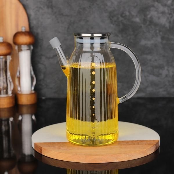 1 ADET MN 1000ML BOROSİLİKAT CAM METAL KAPAKLI YAĞLIK GLA 03