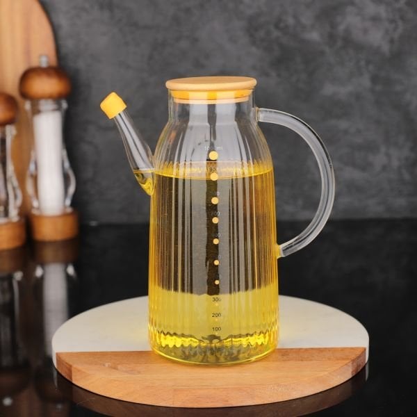 1 ADET MN 1000ML BOROSİLİKAT CAM BAMBU KAPAKLI YAĞLIK GLA 04