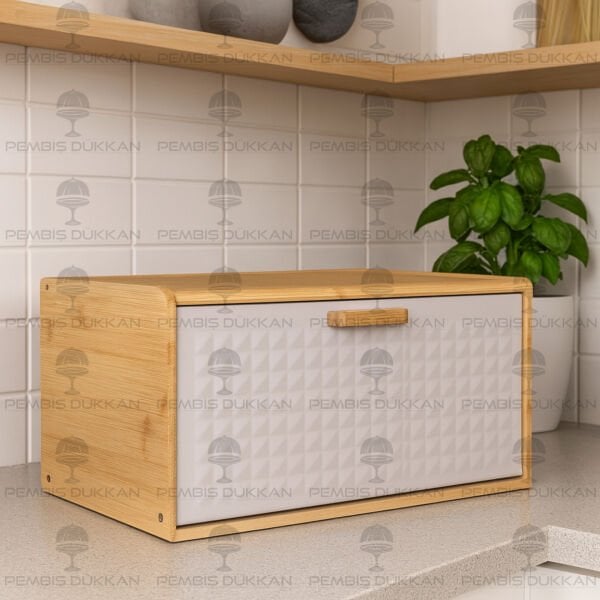 HİRA BEYAZ METAL KAPAKLI, BAMBU EKMEKLİK (ST10)