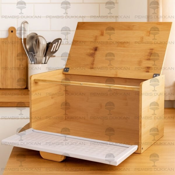 HİRA BEYAZ METAL KAPAKLI, BAMBU EKMEKLİK (ST10)