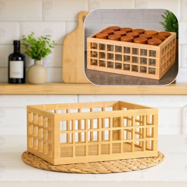 BAMBU KAFES KASA, KISA DİKDÖRTGEN STAND & ORGANİZER (7B13)