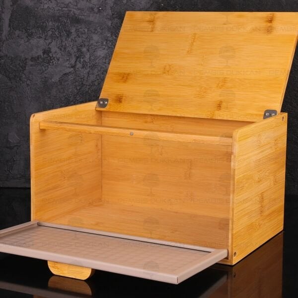 HİRA GRİ METAL KAPAKLI, BAMBU EKMEKLİK (ST11)