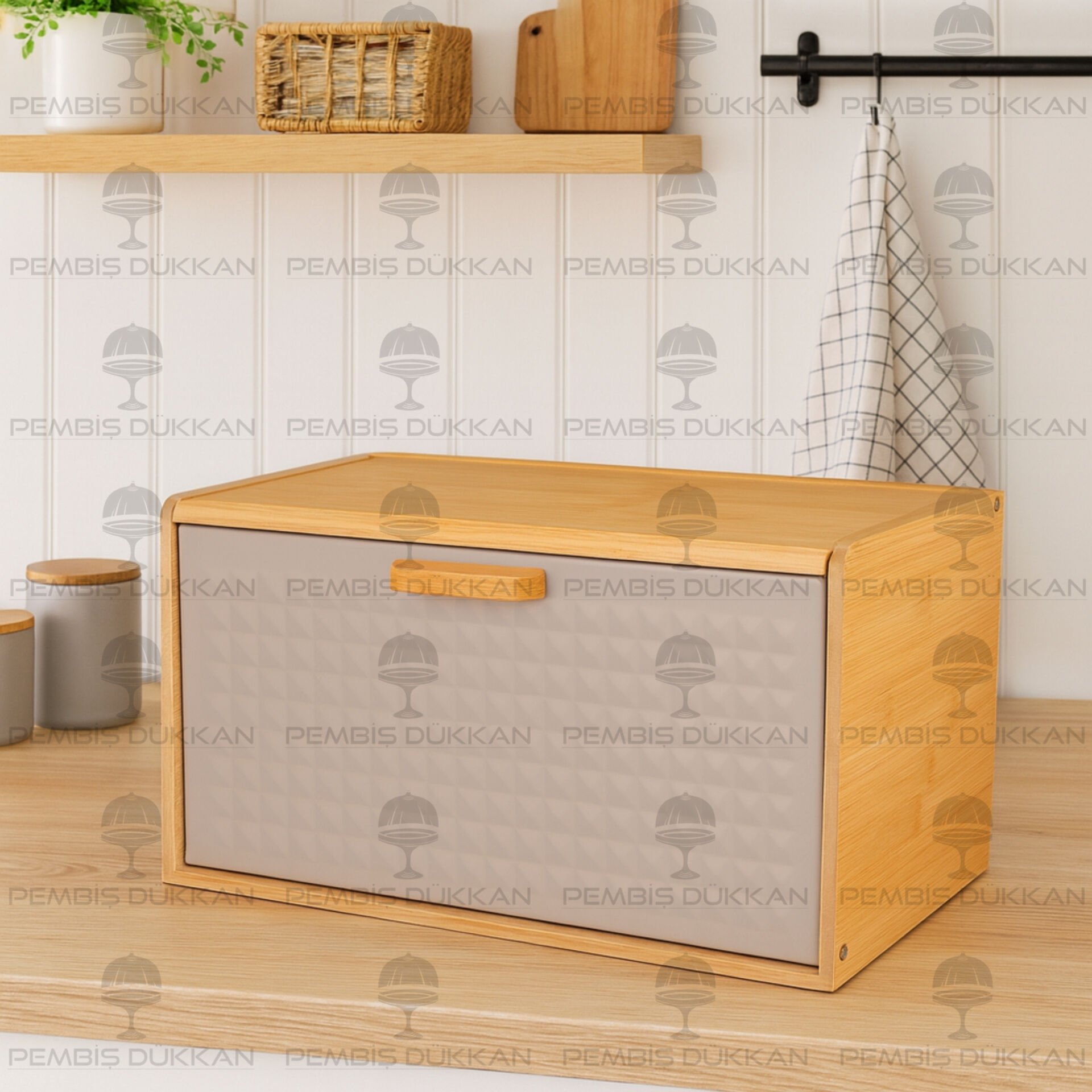 HİRA GRİ METAL KAPAKLI, BAMBU EKMEKLİK (ST11)