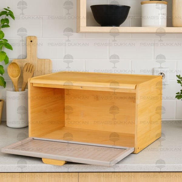 HİRA GRİ METAL KAPAKLI, BAMBU EKMEKLİK (ST11)