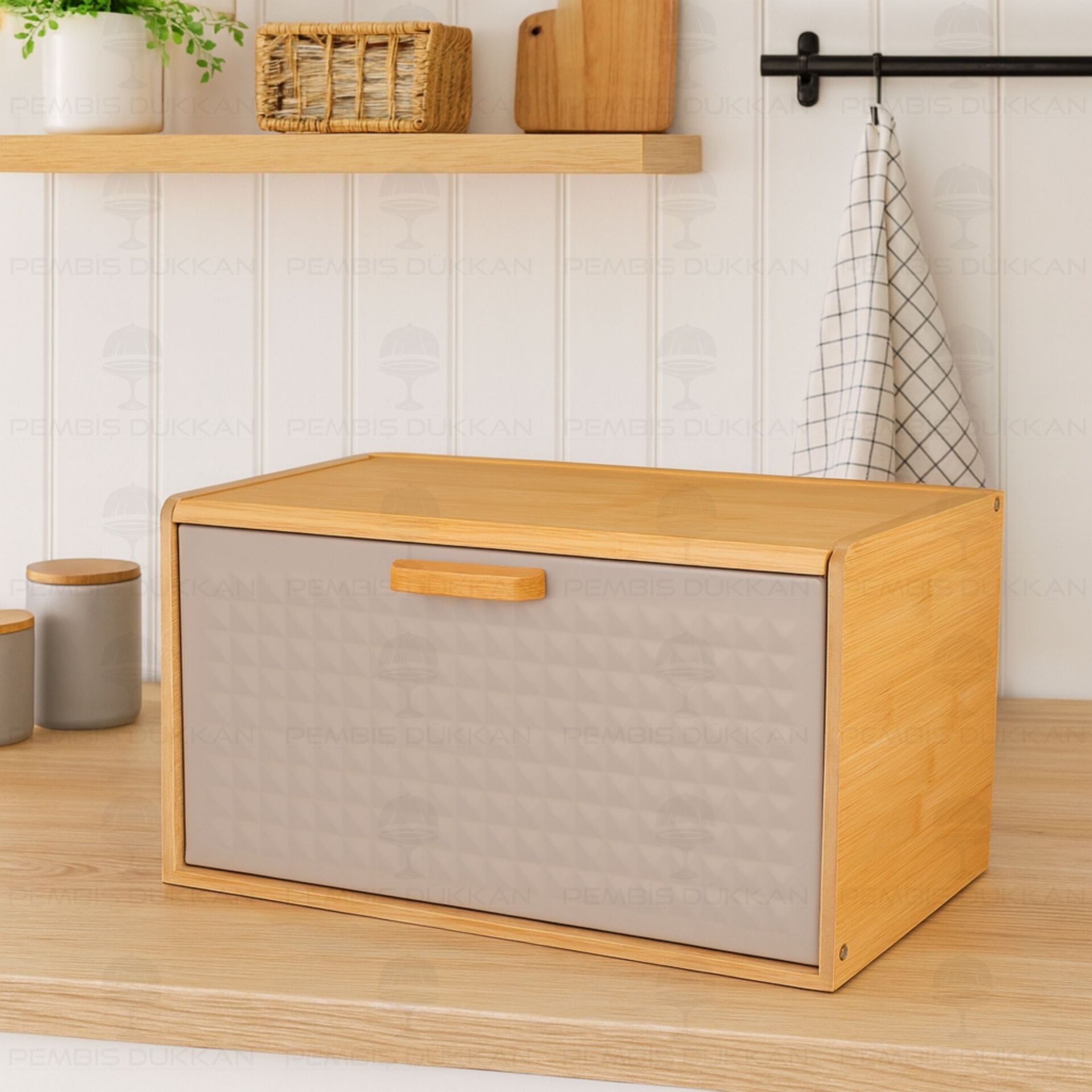 HİRA GRİ METAL KAPAKLI, BAMBU EKMEKLİK (ST11)