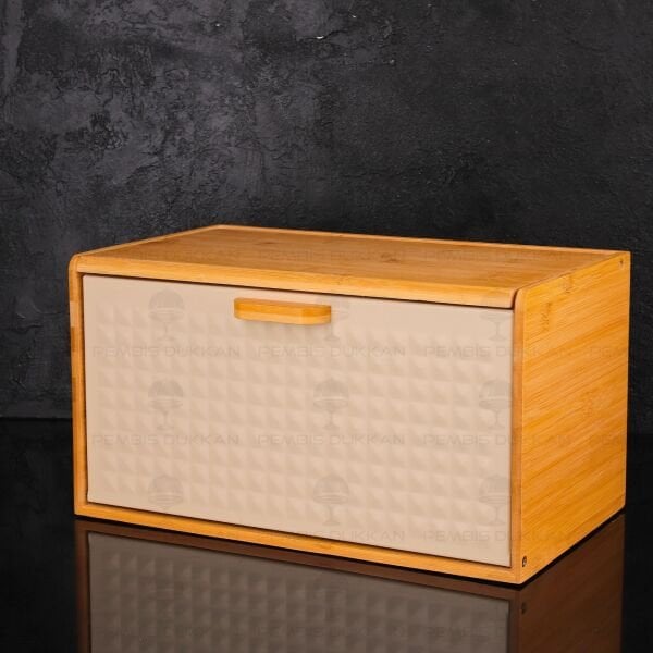 HİRA KREM METAL KAPAKLI, BAMBU EKMEKLİK (5T12)