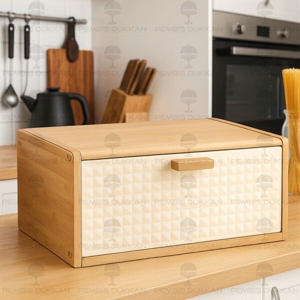 HİRA KREM METAL KAPAKLI, BAMBU EKMEKLİK (ST12)