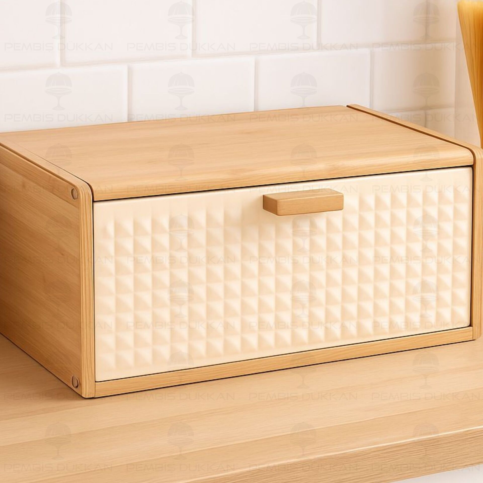 HİRA KREM METAL KAPAKLI, BAMBU EKMEKLİK (ST12)