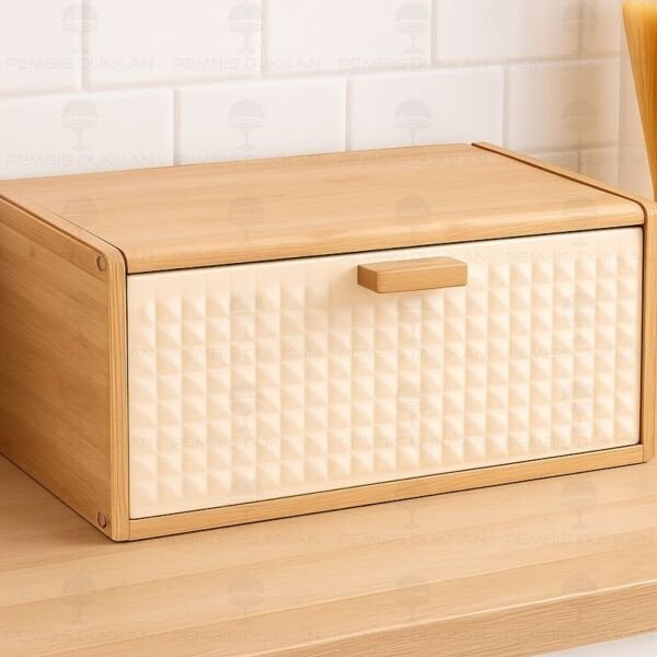 HİRA KREM METAL KAPAKLI, BAMBU EKMEKLİK (5T12)