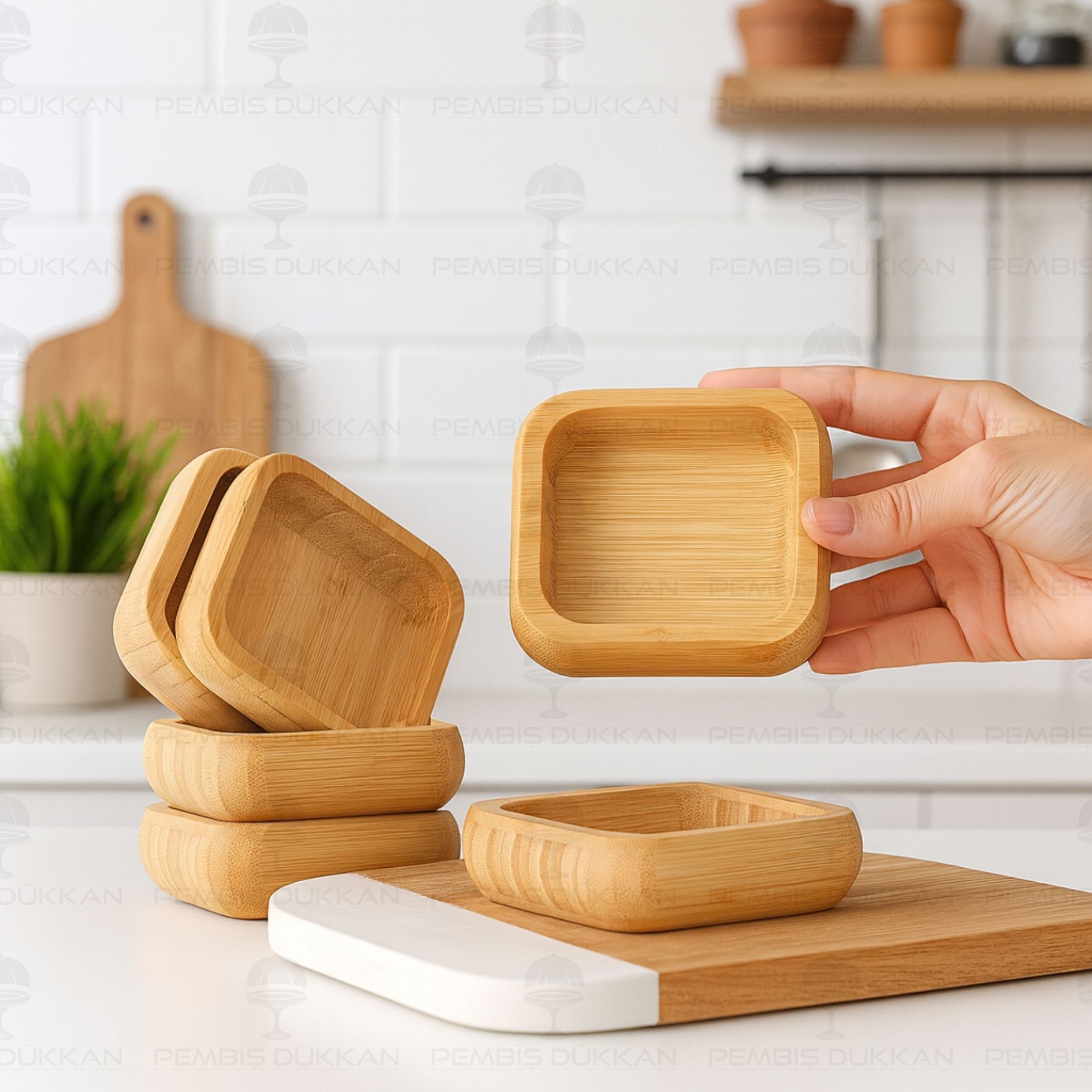 3LÜ BAMBU BOOB KARE REÇELLİK & ÇEREZLİK KASE (1368)