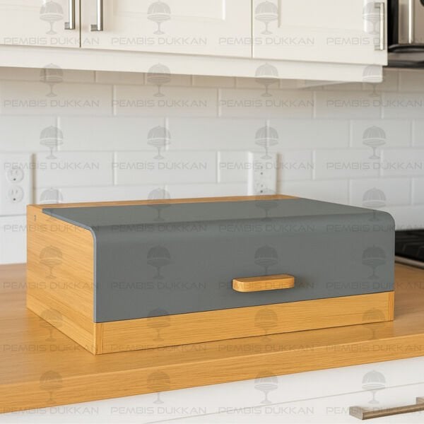FERRE GRİ METAL KAPAKLI, BAMBU EKMEKLİK (ST15)