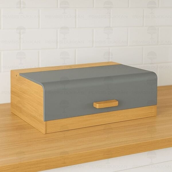 FERRE GRİ METAL KAPAKLI, BAMBU EKMEKLİK (ST15)