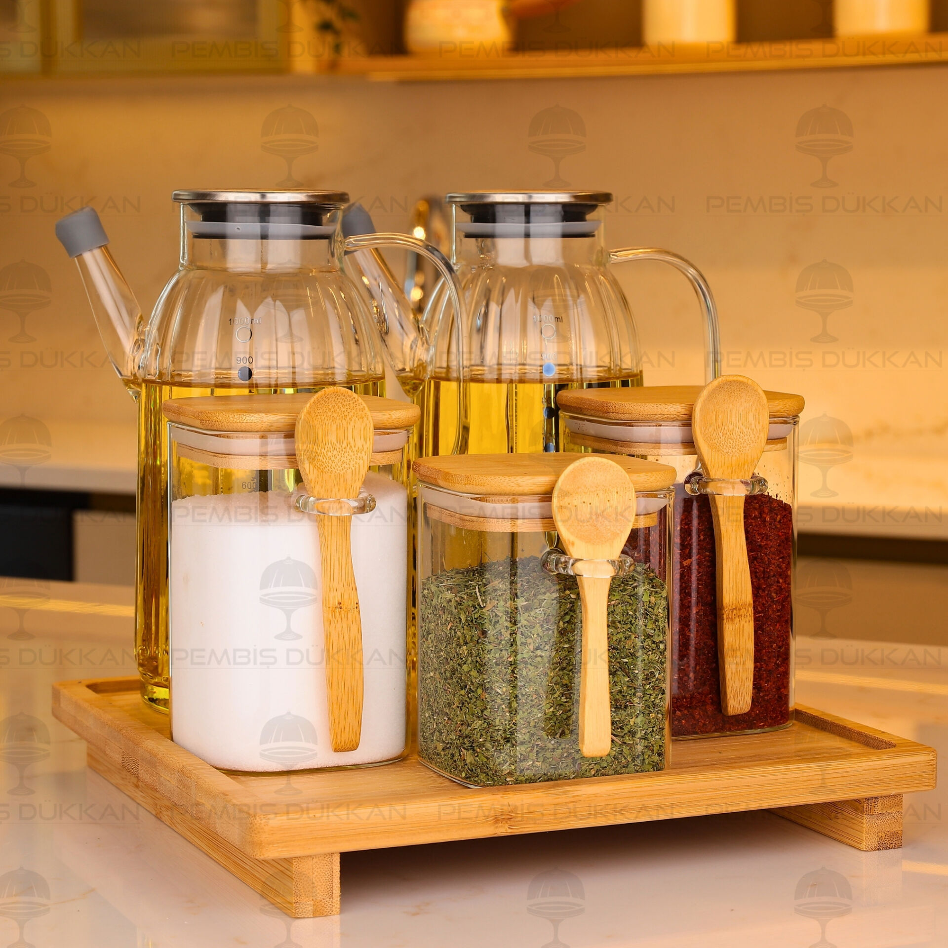 5li Bambu Standlı Ocak Yanı Yağdanlık Kombin Set 128
