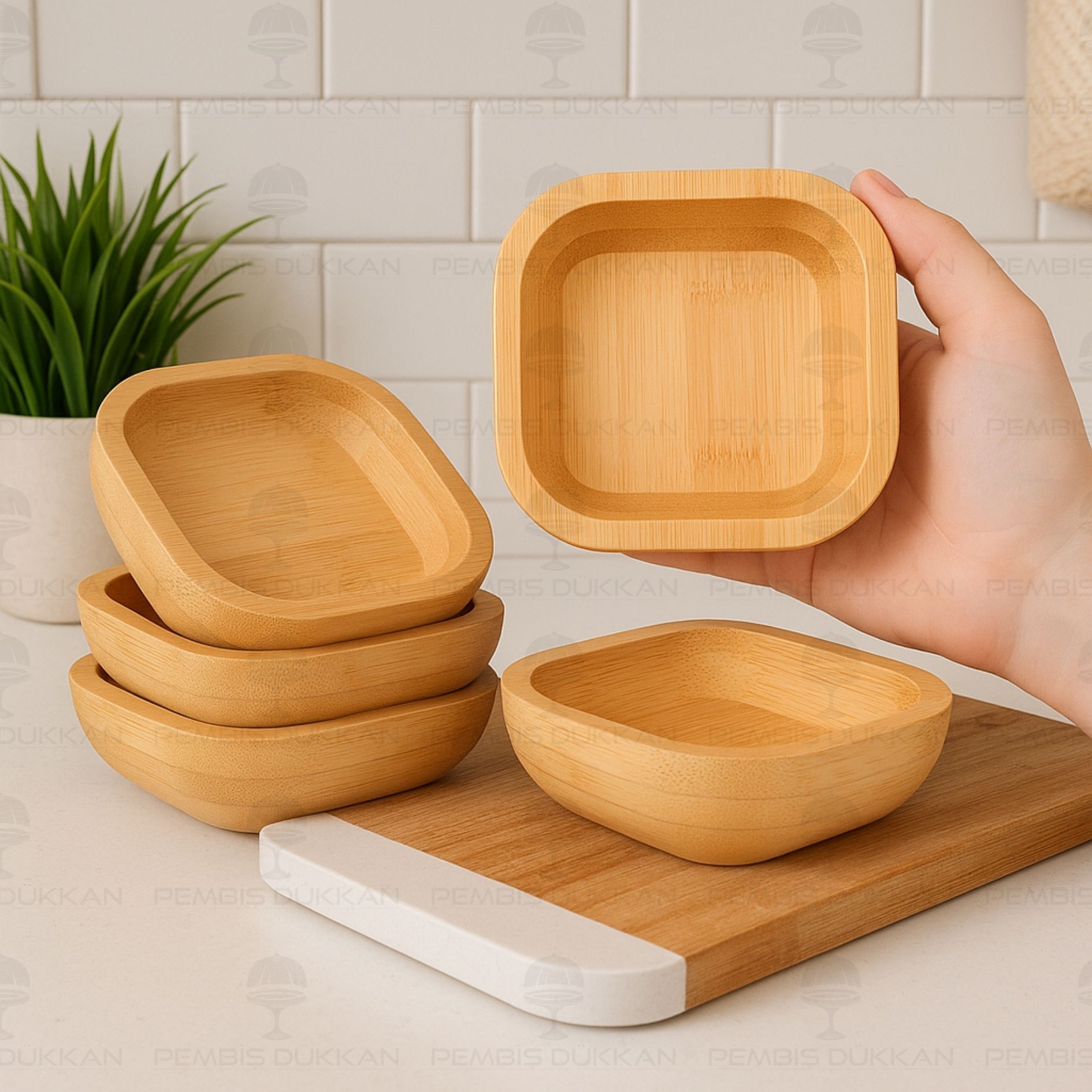 3LÜ BAMBU GAİN KARE REÇELLİK & ÇEREZLİK KASE (8B73)