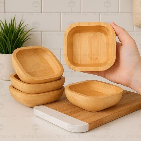 3LÜ BAMBU GAİN KARE REÇELLİK & ÇEREZLİK KASE (8B73)