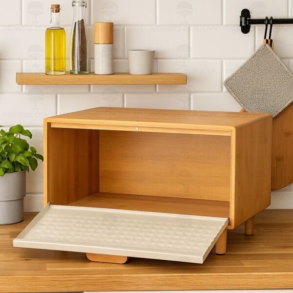 EVALİN KREM METAL KAPAKLI, BAMBU EKMEKLİK (ST04)