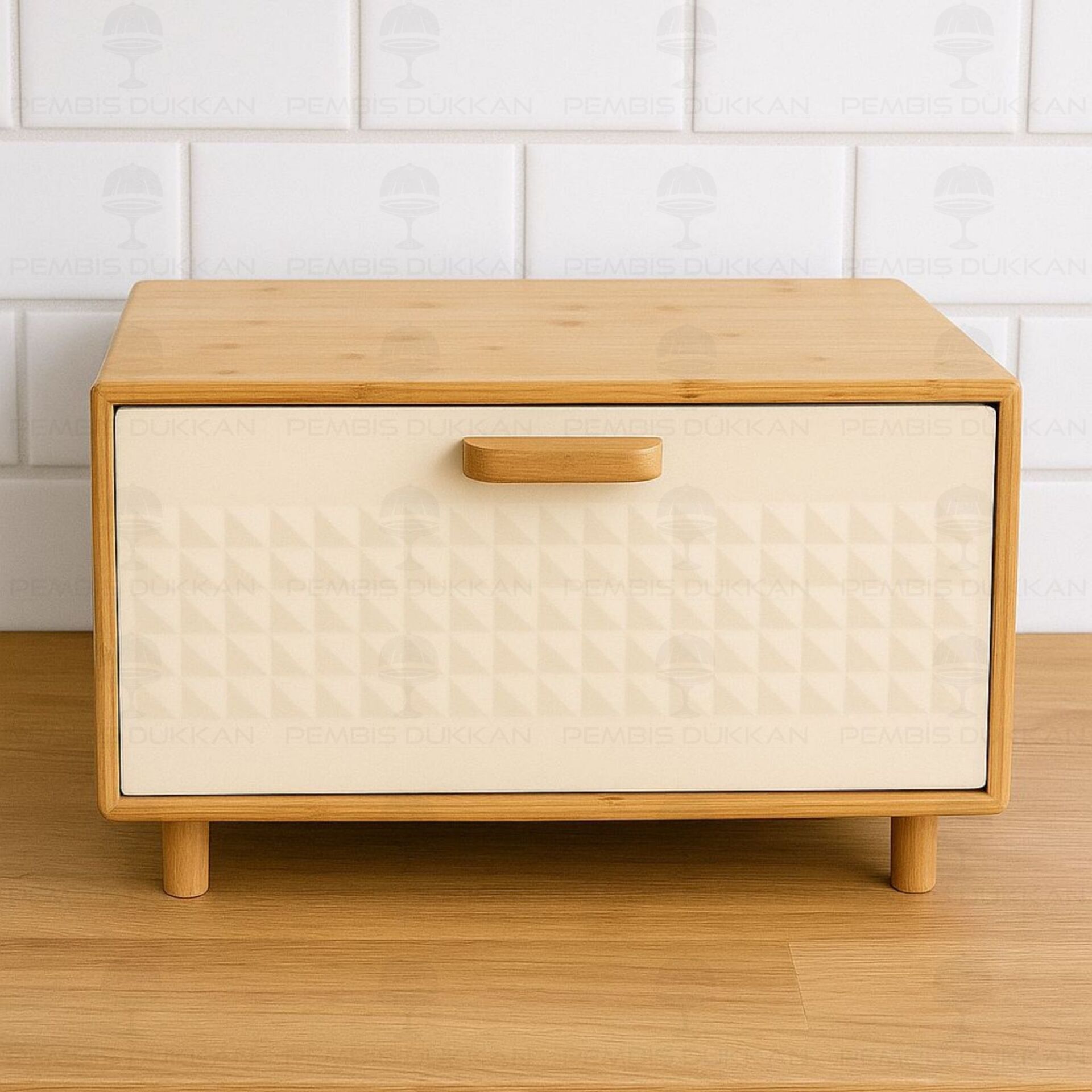 EVALİN KREM METAL KAPAKLI, BAMBU EKMEKLİK (5T04)